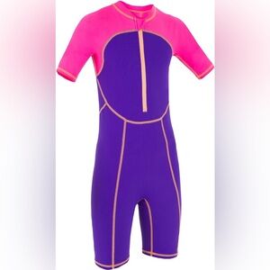NABAIJI by Decathlon Shorty Solid Girls One piece Swim Suit, Purple Pink, Sz 4T